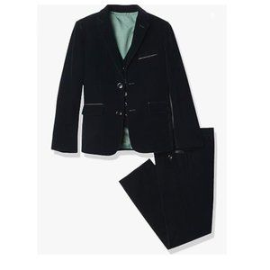 Isaac Mizrahi Boys' Slim Fit 3 Piece Velvet Suit Hunter Green 16